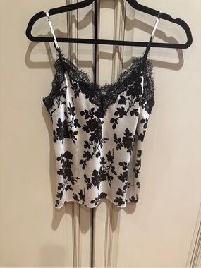 Veronica Beard Black Floral Lace-Trim Silk Cami